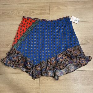 NWT Free People Dance This Way Printed Skirt Red Ruffle Mini Size 12 *READ